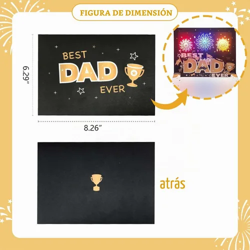Vista 4 de Tarjeta emergente 3D para el día del padre, luces y música, mejor tarjeta de papá del mundo, tarjetas del día del padre, regalo del día del padre
