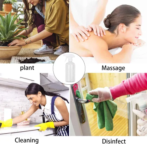 Vista 5 de UUJOLY Botella pulverizadora de plástico de 17 onzas, botellas de spray vacías, recipiente transparente recargable para agua, aceites esenciales