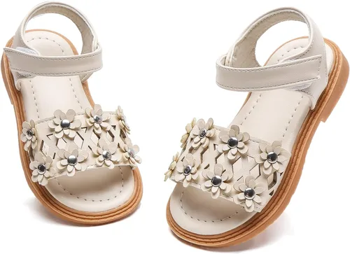 Vista 6 de Komfyea Sandalias planas de playa para niña, con puntera envolvente, con diseño de flores suaves