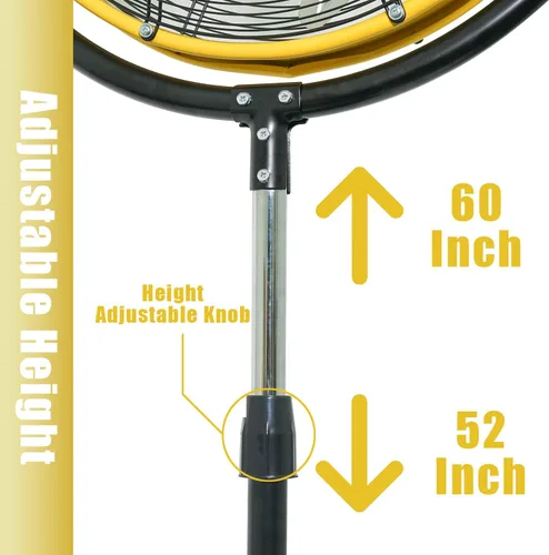 Vista 4 de HiCFM Ventilador de pedestal inclinable de 20 pulgadas, ventilador de pie de alta velocidad de 4300 CFM de 3 velocidades con potente motor de 1/5 HP