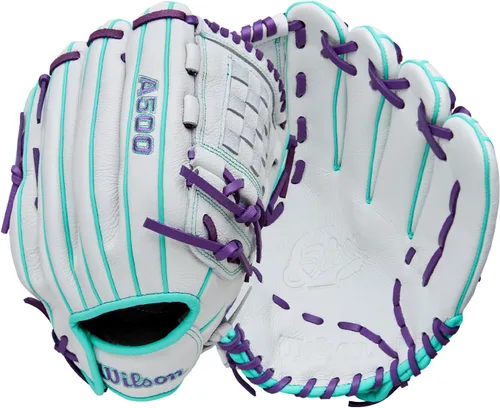 Vista 9 de Wilson Guantes de sóftbol A500 Siren Fastpitch 2026 Blanco/Púrpura/Espuma de mar