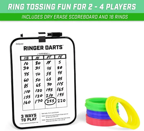 Vista 4 de GoSports Juego de lanzamiento de dardos Ringer - Juego de lanzamiento de anillos de gancho para interiores y exteriores para niños y adultos