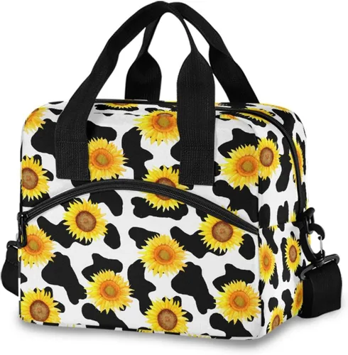 Vista 15 de Lonchera con estampado azteca, lonchera de gran capacidad para hombres y mujeres, bolsa cruzada aislada para el almuerzo reutilizable