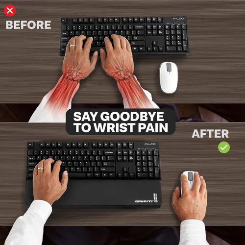 Vista 3 de Almohadilla de muñeca gorda de 14 x 2.75 x 0.75 pulgadas, soporte para teclado de computadora para reposo de muñecas ergonómicas sin llave