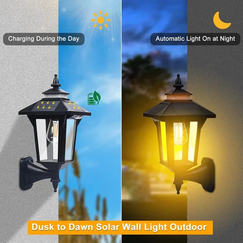 Vista 3 de Linterna de Pared Solar con 3 Modos, Luz de Pared Solar con Sensor de Movimiento Impermeable, Luces LED de Porche Delantero del Anochecer al