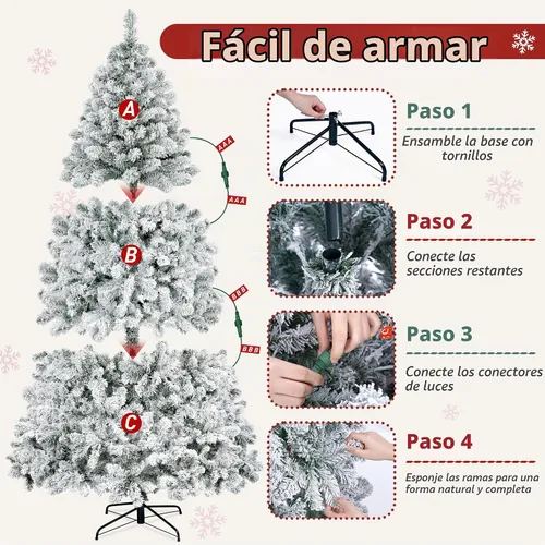 Vista 3 de Firstness Árbol de Navidad artificial flocado de nieve de 6 pies con bolsa Silueta densa completa, 250 luces LED cálidas y multicolor, 11 modos