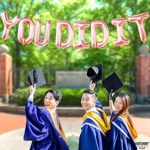 Vista 7 de KatchOn, Globos de oro rosa con el texto en inglés "You Did It" (16 pulgadas) Banner de You Did It para decoraciones de graduación 2026 Banner