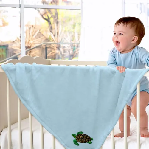 Vista 5 de Fastasticdeals Mantas de bebé bordadas personalizadas para niños y niñas, tortuga marina A