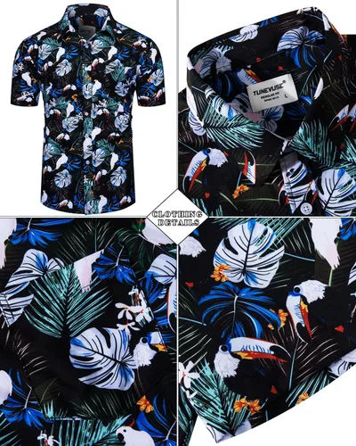 Vista 63 de TUNEVUSE Conjunto de camisas y pantalones cortos hawaianos para hombre, 2 piezas, trajes de playa con estampado de flores, traje tropical de verano