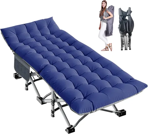 Vista 36 de LILYPELLE Catre de Camping Plegable, Catres de Dormir Extra Anchos de Servicio Pesado con Bolsa de Transporte, Catres de Campamento de Viaje Azul