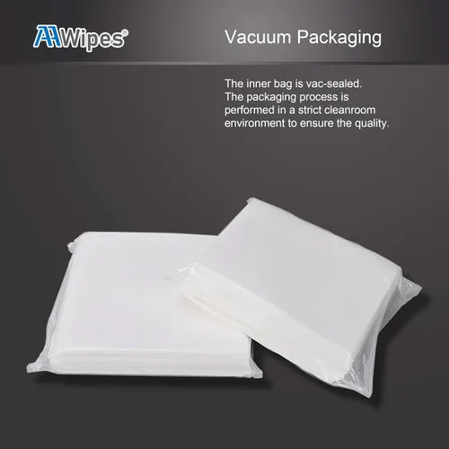 Vista 4 de AAwipes Toallitas para salas limpias Toallitas no tejidas Mezcla de celulosa/poliéster (grado A, 2.40 oz, bolsa de 300 piezas) 9 "x 9