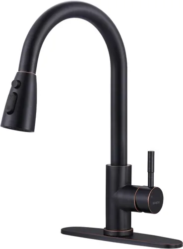 Vista 24 de WOWOW Grifo de cocina con rociador, grifo de fregadero de cocina, acero inoxidable SUS 304, grifo de cocina de níquel cepillado de arco alto