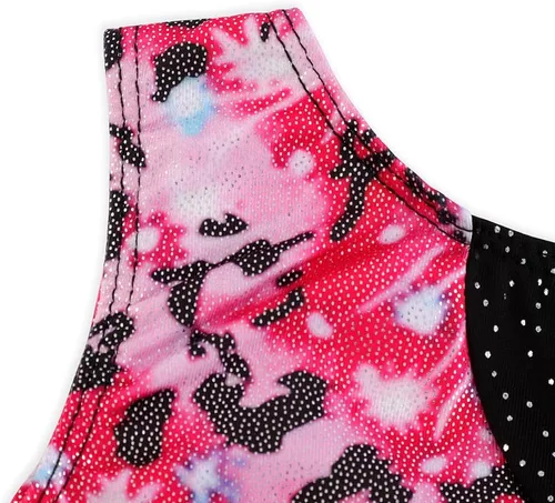 Vista 3 de HOZIY Leotardos de gimnasia para niñas, sin mangas, manga larga, copos de nieve, azul, morado, lentejuelas, cintas coloridas, rayas de leopardo rosa