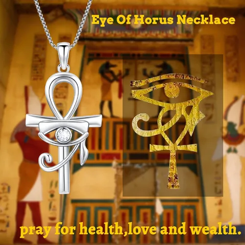 Vista 2 de Eye Of Horus Necklace 925 Sterling Silver with Blue Zircon Ankh Cross Necklace Necklace Evil Eye Necklace Amulet Necklace Ancient Egyptian Jewelry