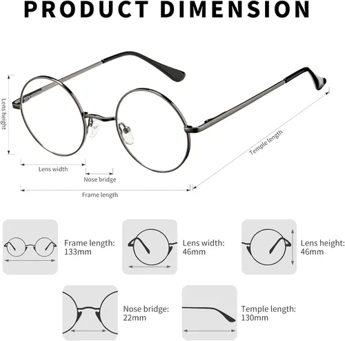 Vista 3 de Pro Acme Lentes transparentes sin receta con marco metálico redondo pequeño retro