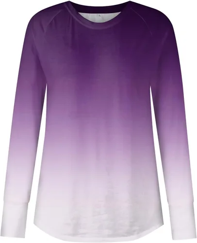 Vista 4 de Summer Tops for Women Long Sleeve Round Neck T Shirts Printing Leaky Thumb Pullover Tops Hide Belly Blouses
