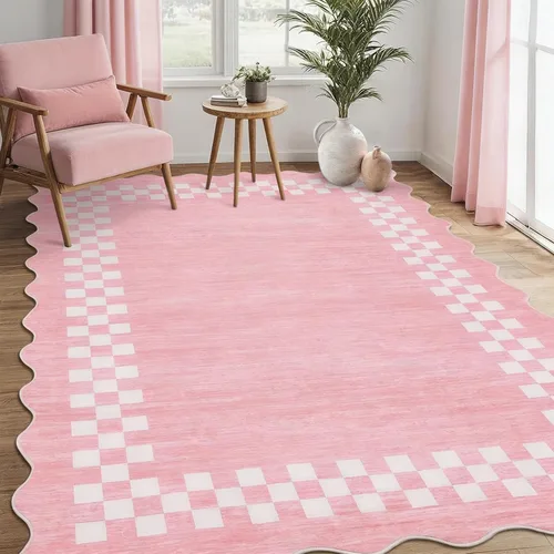 Vista 87 de GarveeHome Alfombra lavable de 5 x 7 pies para sala de estar, alfombra Beige festoneado