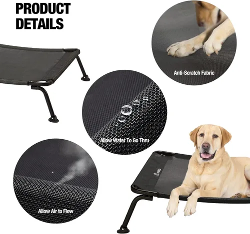 Vista 3 de Veehoo Cama elevada para perros para exteriores, cama elevada para perros de enfriamiento XL, portátil, impermeable, curvada, para exteriores, hasta