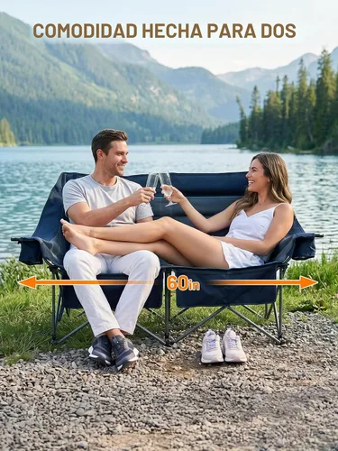 Vista 3 de Timber Ridge Silla de Campamento Doble, Sofá de Campamento Plegable Resistente para Exteriores, Sillas de Camping Tipo Loveseat Perfectas