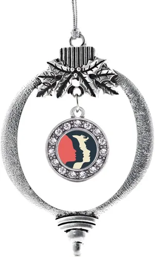 Vista 13 de Inspired Silver - Adorno con dije de cara de carlino - Adornos navideños de círculo de plata con joyas de circonita cúbica