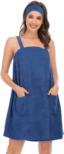 Vista 98 de Veseacky Toalla de baño para mujer con bolsillo, bata de spa ajustable y diadema facial