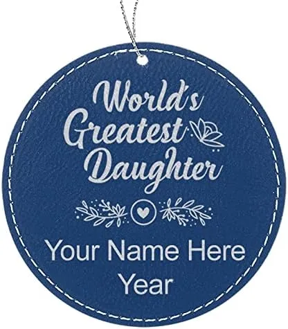 Vista 6 de LaserGram Personalized Christmas Ornament, World's Greatest Daughter, Faux Leather, Custom Laser Engraved Gift Idea (Round Shape, Black with Gold)