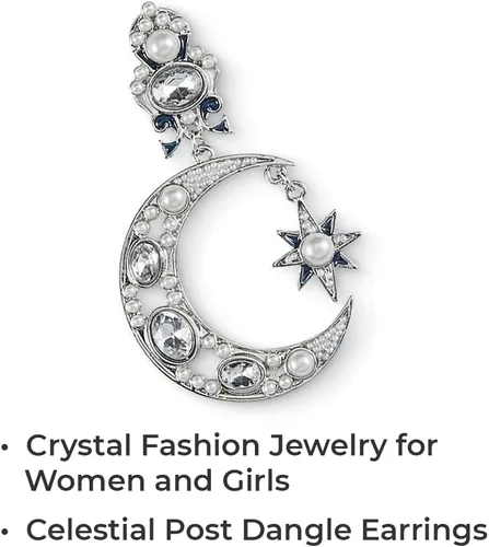 Vista 3 de Pendientes de diosa del sol y la luna, joyería de moda de cristal para mujer, aretes colgantes con poste celestial, asimétricos, chapados en plata