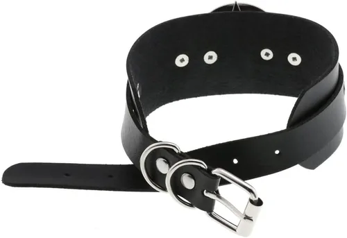 Vista 4 de Multicolor PU Simulated Leather Silvert-tone Pentacle Star 4.4cm Wide Adjustable Collar Choker Necklace