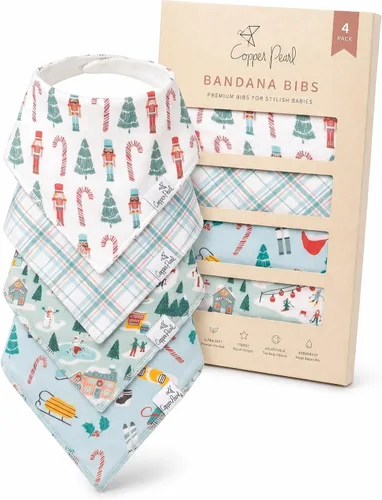 Vista 27 de Copper Pearl Baberos para bebé, paquete de 4, baberos estampados tipo bandana para bebé niña y niño, baberos de algodón suave para la dentición