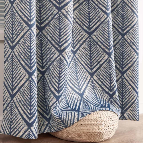 Vista 6 de jinchan Cortinas 80% opacas para dormitorio, cortinas con patrones geométricos para sala de estar, tratamientos de ventana para oscurecer la Azul