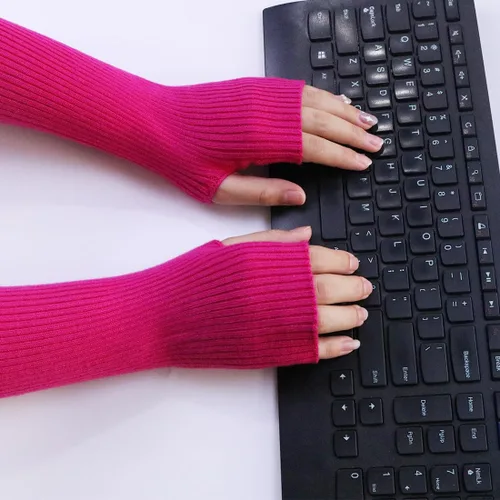 Vista 55 de Facecozy Calentadores de brazos para mujer, mezcla de lana de cachemira, guantes largos sin dedos para mujer, guantes para clima frío con agujero
