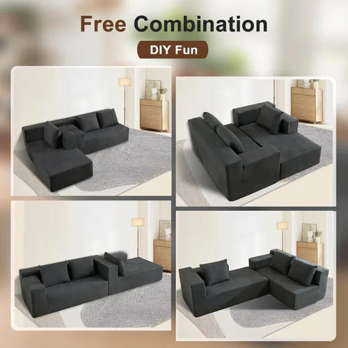 Vista 6 de Nigoone Sofá modular modular de 103 pulgadas para sala de estar, sofá sin hueso en forma de L con diván, sofá de nube moderno minimalista, asientos