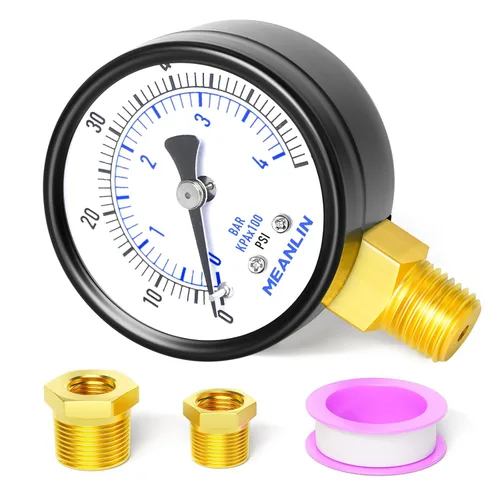 Vista 44 de MEANLIN MEASURE - Manómetro electromecánico de 2" de esfera con cara, NPT de 1/4 de pulgada, para bomba de pozo, con bujes hexagonales NPT de 1/2