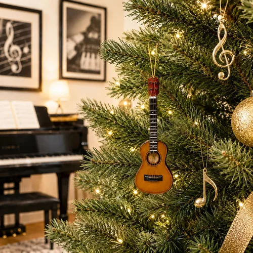 Vista 9 de Broadway Regalo Ukelele Música Instrumento Réplica Adorno de Navidad Adorno musical realista hecho a mano en caja de regalo para músicos