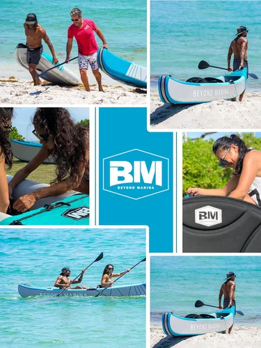 Vista 6 de BEYOND MARINA - Kayak inflable para 1, 2 y 3 personas para adultos - Kayak de costura completa con remos de aluminio, asientos, reposapiés, bomba