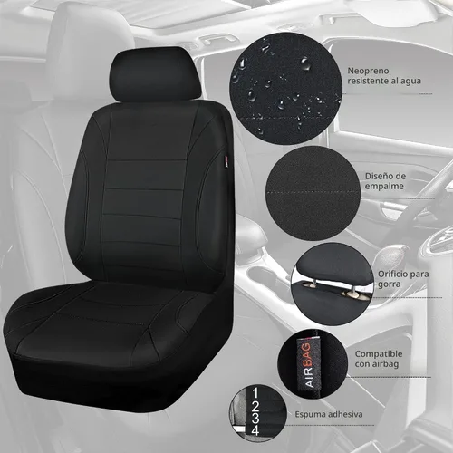 Vista 9 de Car Pass - Fundas impermeables de neopreno para asientos, juego completo negro de ajuste universal, fundas protectoras para interior de auto SUV