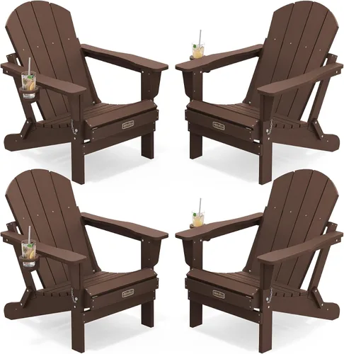 Vista 60 de SERWALL Silla Adirondack plegable para exteriores, silla de patio con portavasos - Ejército