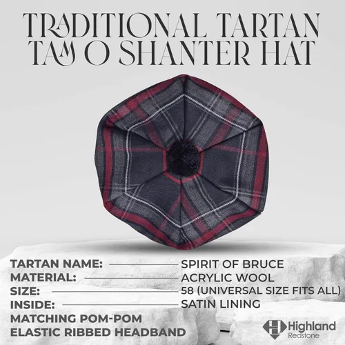Vista 4 de Scottish Hat Tam o Shanter Scottish Bonnet Sombrero de lana acrílica con pompón