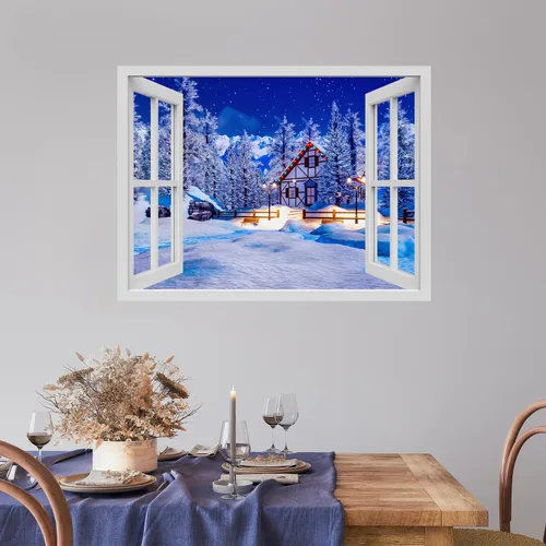 Vista 36 de wall26 Adhesivo de Pared Papá Noel Llevando Regalos Ventana Abierta Mural, No Se Despega y No Se Pega, Papel Tapiz No Tejido Decorativo