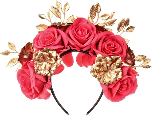 Vista 7 de Diadema de flores de La Catrina, disfraz de Halloween, corona de halo Negro Uva