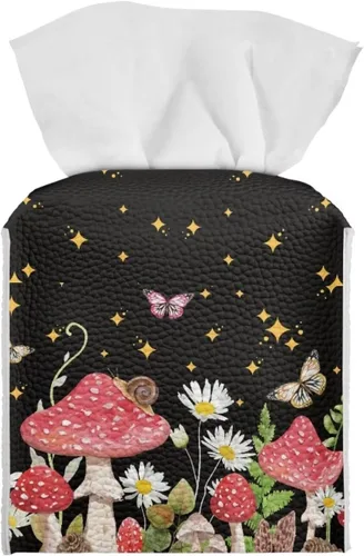 Vista 8 de Veniyate Caja de pañuelos con estampado de hojas de otoño, organizador cuadrado de piel sintética para baño, encimera de tocador, mesitas de noche