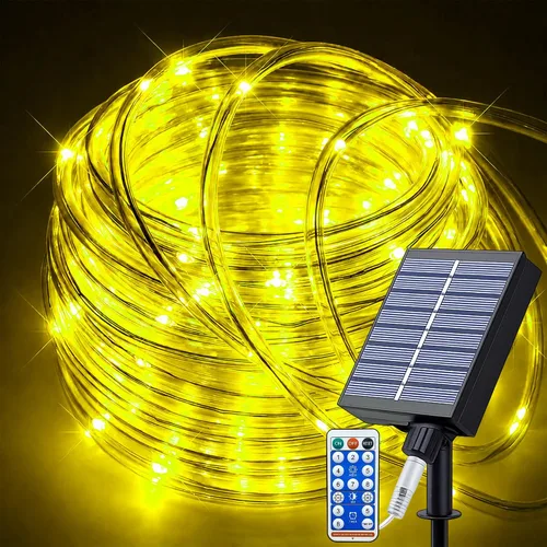 Vista 13 de LairtPOW Cuerda de luz solar impermeable IP65 de 39 pies, 100 luces LED para exteriores, luces solares para exteriores, para fiestas, jardín, patio