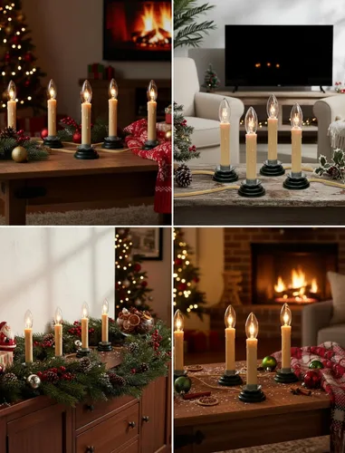 Vista 7 de Lámparas eléctricas de vela de 5 pulgadas, luces de vela de ventana de Navidad con base de hierro de ciruela negra, velas eléctricas con bombillas