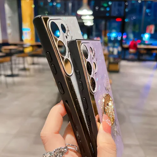Vista 3 de Funda con función atril para Galaxy S22 Ultra, bonita concha de mármol con soporte de anillo, elegante funda protectora a prueba de golpes