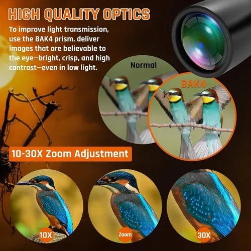 Vista 4 de Prismáticos 10-30x50 con Zoom para Adultos, Prismáticos Militares de Alta Potencia para Observación de Aves, Viajes, Caza, Conciertos con Vista