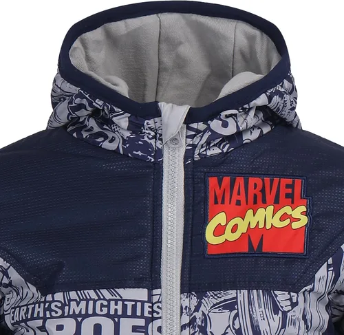 Vista 4 de Marvel Avengers - Chaqueta acolchada con capucha y cremallera para niños pequeños, color azul marino/blanco