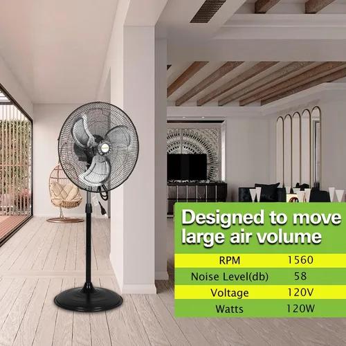 Vista 7 de hykolity Ventilador oscilante de pedestal de alta velocidad de 18 pulgadas con 3 velocidades, ventilador de metal resistente de 3850 CFM con aspas