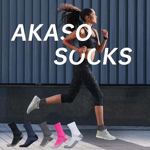 Vista 6 de AKASO 2 Pairs Ultralight Running Socks, Crew Coolmax Cotton Athletic Sport Quarter Hiking & Running Socks for Men & Women Gris
