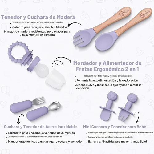 Vista 4 de O'doe™ Silicone Baby Feeding Set, 17-Piece Baby Weaning Set BPA-Free Púrpura