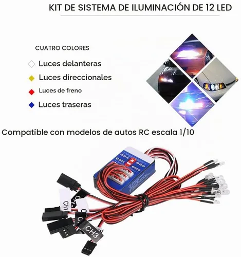 Vista 6 de Goolsky Kit de sistema de iluminación LED de 12 luces de flash de simulación inteligente para modelos a escala 1/10 RC Car Yokomo Tamiya HSP HPI
